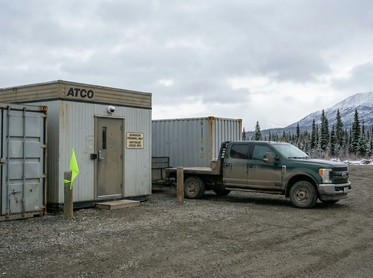 Defense contractor's rural operations site with controlled-access signage, illustrating CMMC compliance in underserved markets