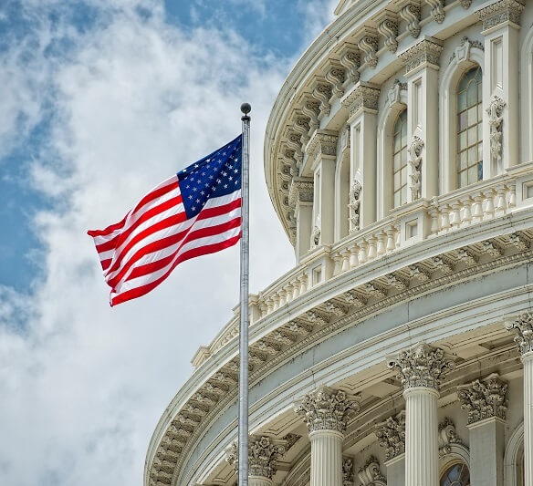 United States Flag in front of a federal building